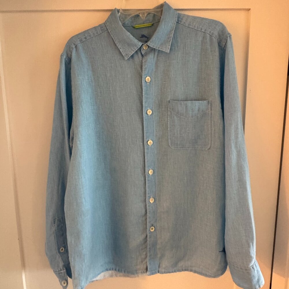 Mens medium 100% Linen Tommy Bahama blue shirt